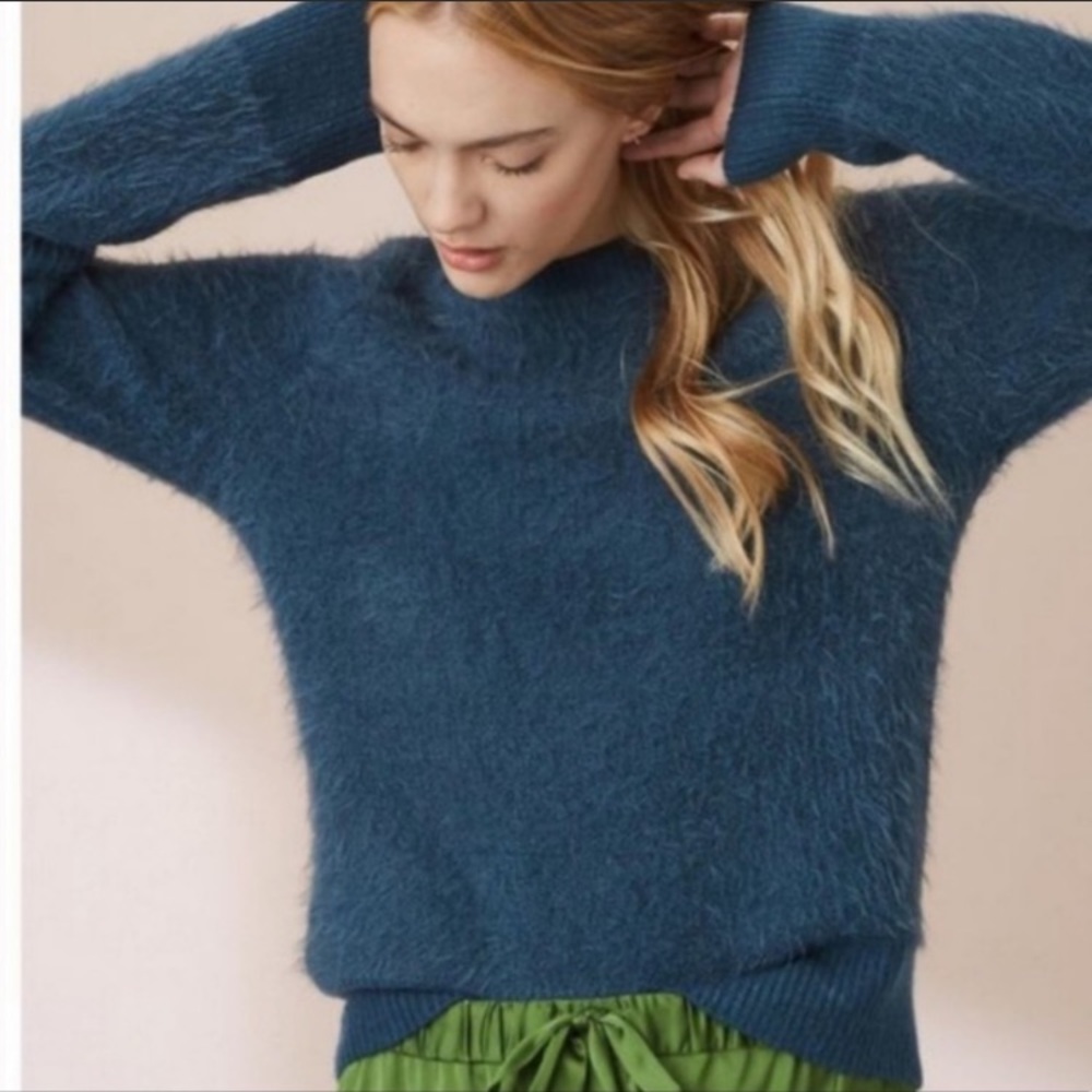 LOU & GREY Teal Eyelash Fuzzy Cozy Warm Comfy Wool Blend Sweater Size Medium